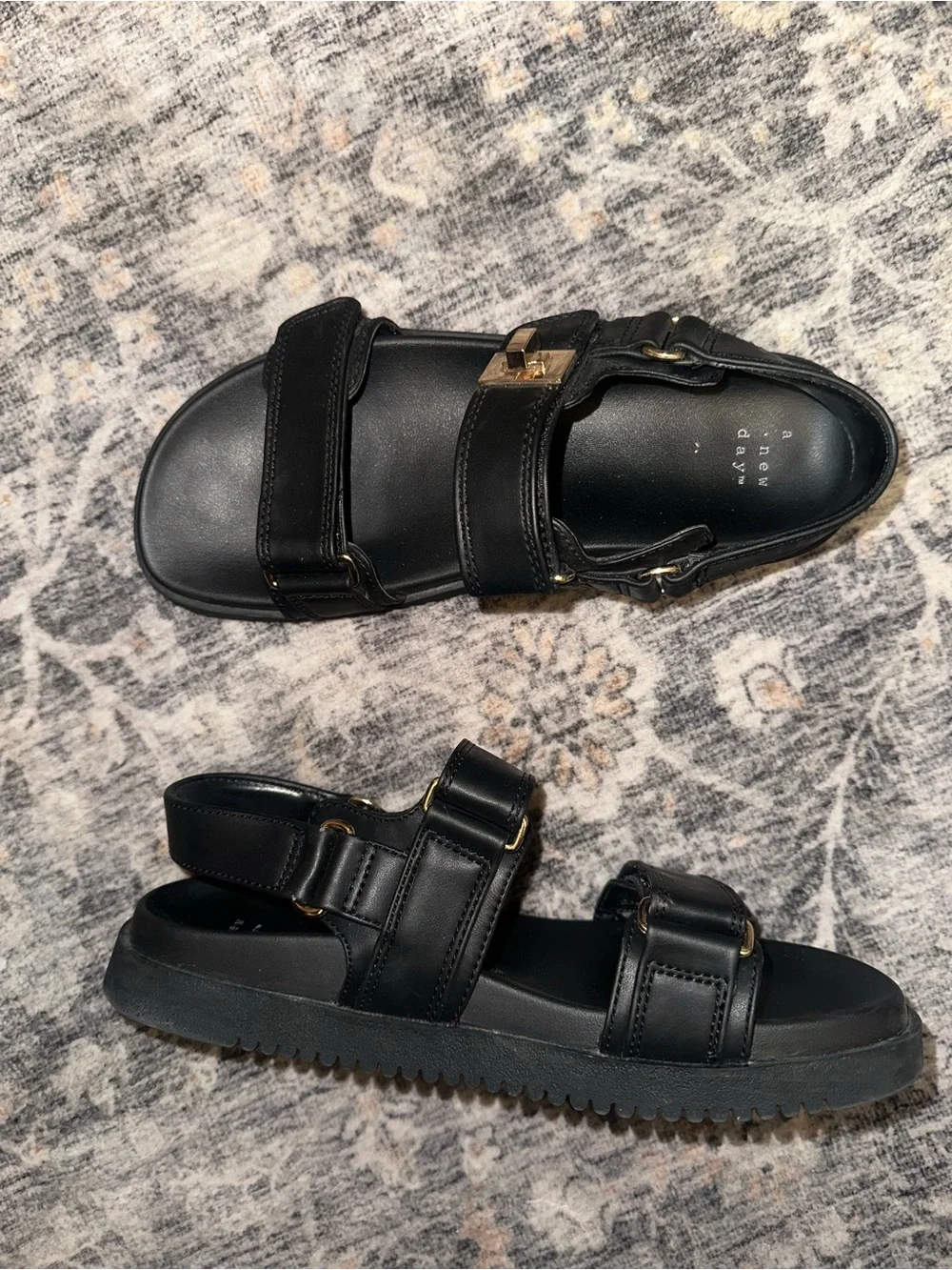 Black Leather Strappy Buckle Sandals